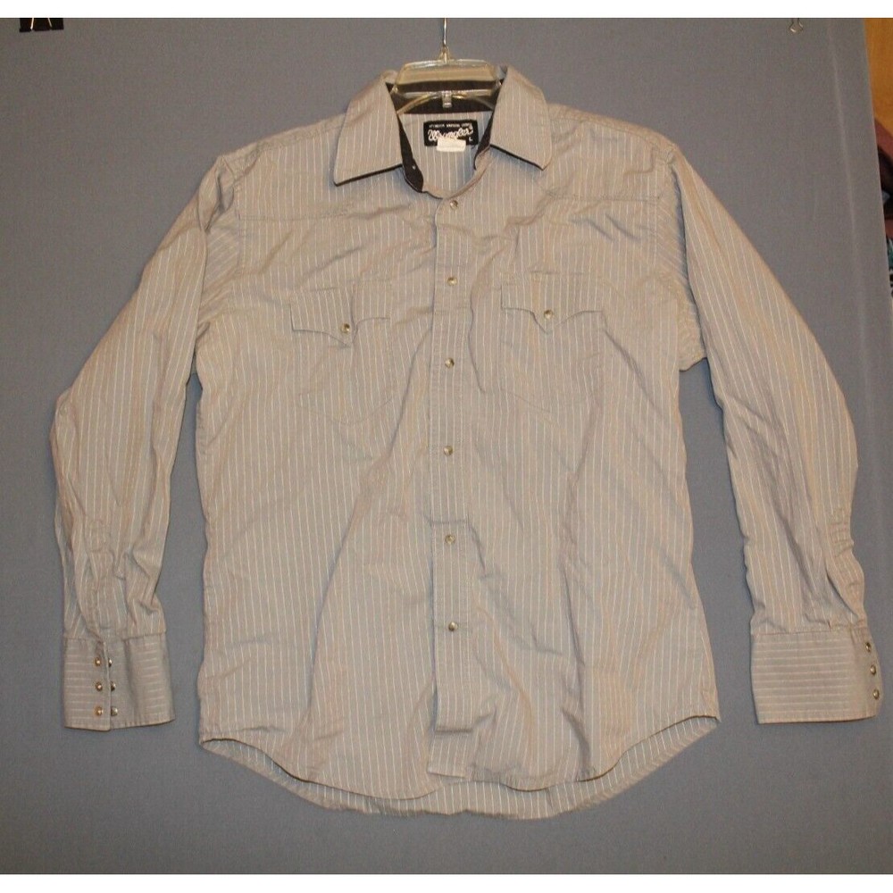 Wrangler Western Grey Striped Pearl Snap Long Sleeve Shirt Men's Large